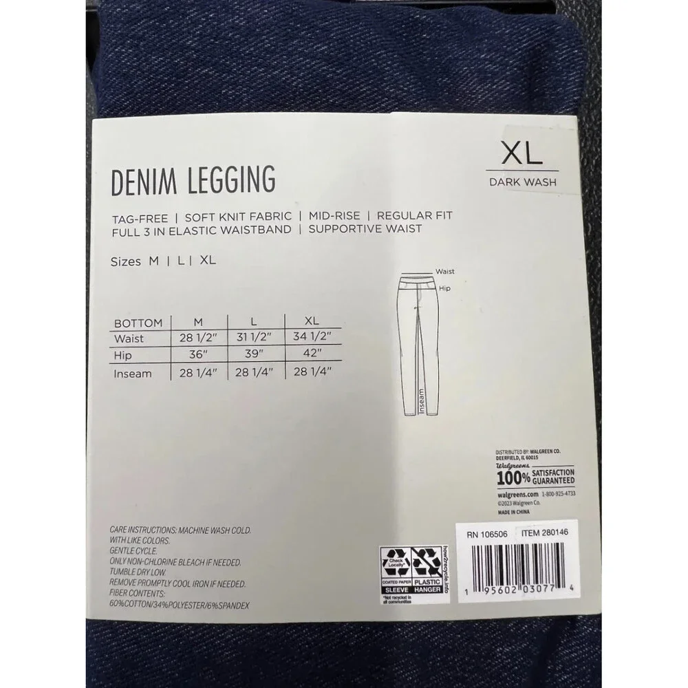 XL West Loop Denim Leggings Mid Rise Dark Wash Tag Free Soft Knit Fabric